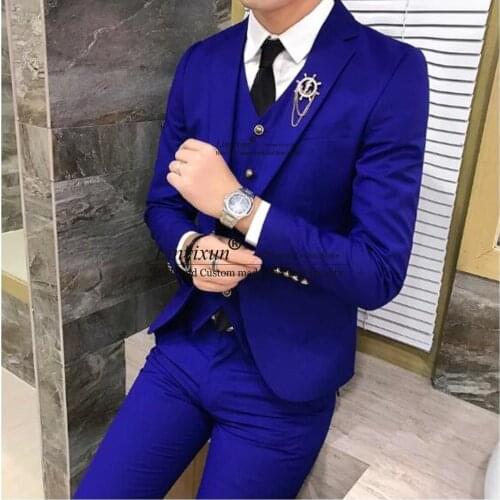 Luxury Royal Men Suit 3 Pcs Set Fashion Boutique Single Button Solid Color Wedding Dress New Slim Business Banquet Formal Dress