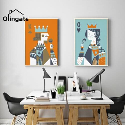 Nordic Posters Prints Abstract Poker King and Queen Canvas Paintings Cartoon Figure Wall Art for Living Room Home Decoration