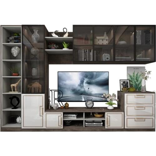Nordic TV background wall simple modern living room European multi-function TV cabinet combination