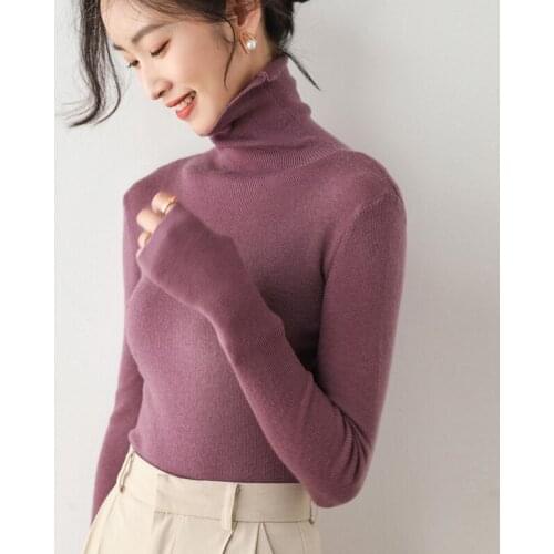 Turtleneck sweater women 2021 autumn and winter new cashmere sweater solid color long sleeves