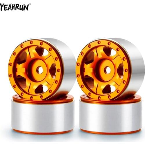 YEAHRUN 4Pcs Orange Metal Aluminum Alloy Beadlock Wheel Hub Rim For 1/24 Axial SCX24 90081 AXI00001 AXI00002 RC Crawler Car