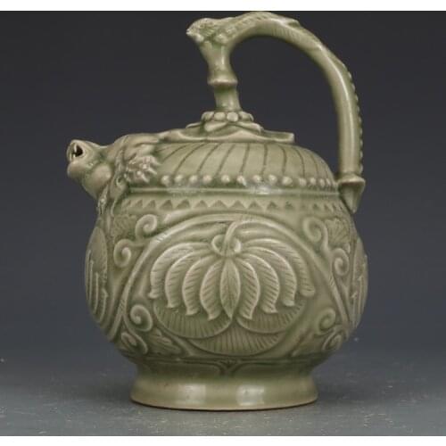 Song Yaozhou Kilns Green Glazed Beam Pot Antique Teapot Collection Ceramic Authentic Objects Porcelain Ornaments