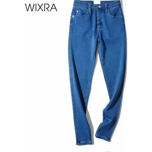 Wixra Female Jeans Pencil Pants Stretchy Skinny Zippers New High Waist Slim Bodycon All Base Match Denim Trousers