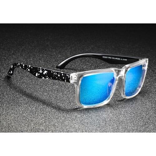 KDEAM Polarized Sunglasses for Women Classic Square Unisex Fashion Couple Sun Glasses Blue Reflective Lens Translucent Frame