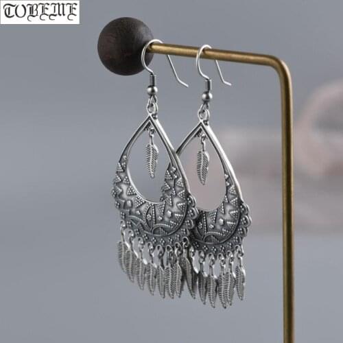 Handmade 100% 925 Silver Drop Earrings Vintage Thai Silver Bohemia Earrings Pure Silver Women Earrings