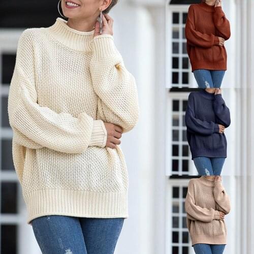 Knitted Sweaters Women Autumn Winter Woman Solid Color Long Sleeve Turtle Neck Loose Knitted Sweater Pullover Female Knitwear
