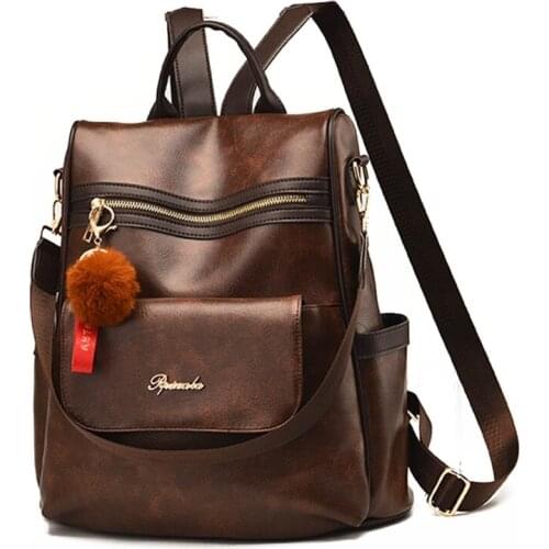 Women Backpack Anti-theft PU Leather Large Capacity Rucksack Travel Shoulder Bag X5XA