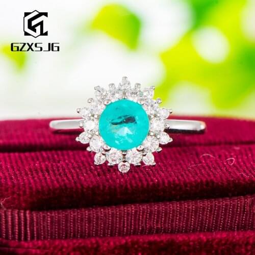 GZ Paraiba Tourmaline Gemstone Ring for Women Solid 925 Sterling Silver Round 0.8 ct stone Handmade Ring for engagement promise