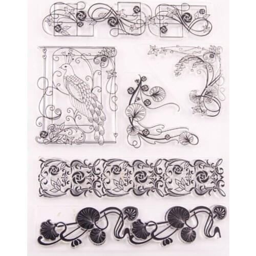 1pc Peacock Lace Transparent Clear Silicone Stamp Seal Cutting DIY Scrapbook Rubber Stamping Coloring Diary Decoration Reusable
