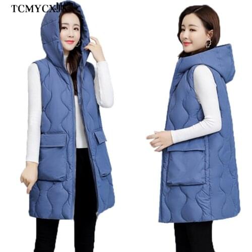 2021 Womens Vests Cotton Sleeveless Parka Woman Waistcoat Large Size 6XL Vintage Jacket Thick Hooded Warm Womens Winter Vest