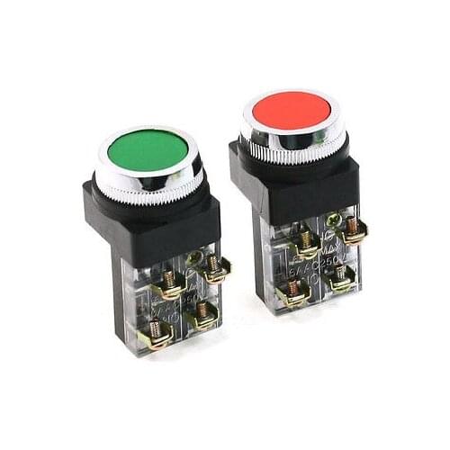 6A/250VAC Green Red DPST Momentary Push Button Switch 4 Screw Terminals