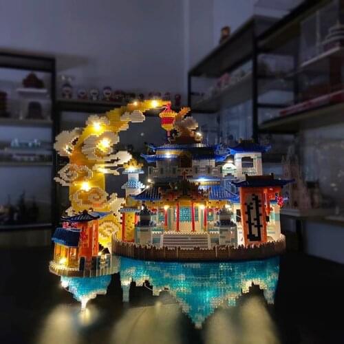 8008pcs+ Moon Palace Building Blocks Chinese Culture Architecture 3D Model Lonely Woman House Micro Diamond Bricks Toys