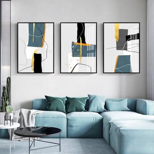 Abstract Marble Black Blue Color Wall Art Modern Lines Canvas Painting Nordic Poster Print Pictures Office Interior Home Decor