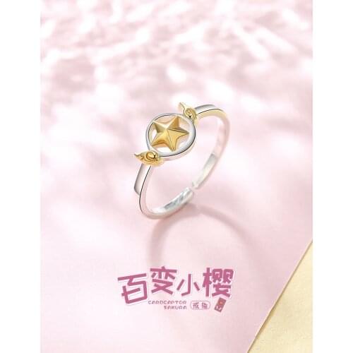 Anime Card Captor Sakura Kinomoto Sakura S925 Ring Adjustable Finger For Women Girl Gift high quality