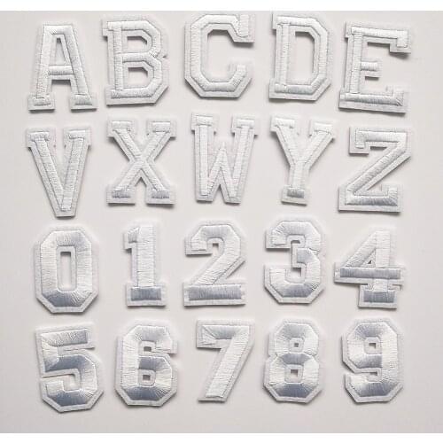 White 26 Letters A-Z Numbers 0-9 Stickers Fashion Embroidery Patches For Clothing Iron On Patch DIY Applique Clothes T-shirt