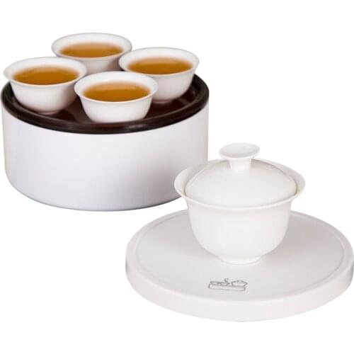 White porcelain tea Set,Travel Kung Fu Tea Set Portable Teacup Porcelain Service Gaiwan Tea Cups Mug of Tea Ceremony Teapot