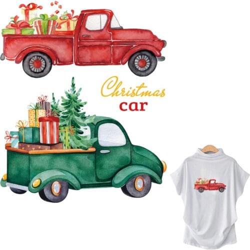 Two Pcs Christmas Car Stickers On Clothes New Design DIY Hot Tear T-Shirt Dresses Thermal Transfer Iron On Patches