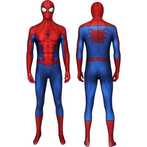 Adult Superhero PS4 3D Classic Spider Boy Peter Jumpsuit Cosplay Costume Halloween Masquerade Party Bodysuit