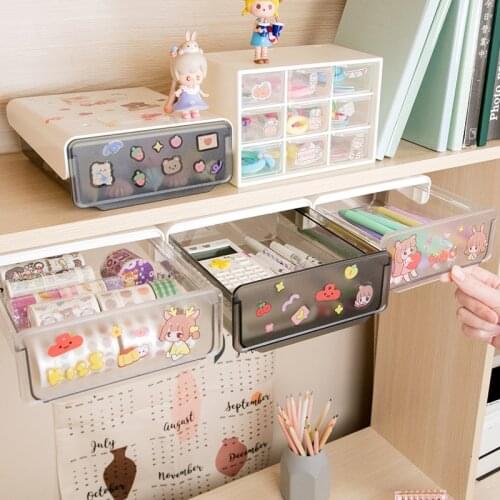Creative Pasteable Pen Holder Sundries Storage Box Desk Pen Pencil Holders Desk Clear Drawer Organizer Office School Stationery