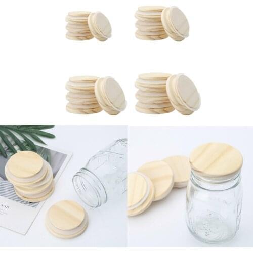4Pcs Reusable Wooden Jars Lids Natural Pine Wooden Cover Lids with Silicone Seal Ring for Coffee Mug Jar Glass Drink Cup