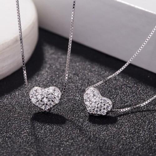 MADALENA SARARA Sterling Silver S925 AAAA Cubic Zirconia Inlaid Vintage Heart Pendant Style Chain Necklace