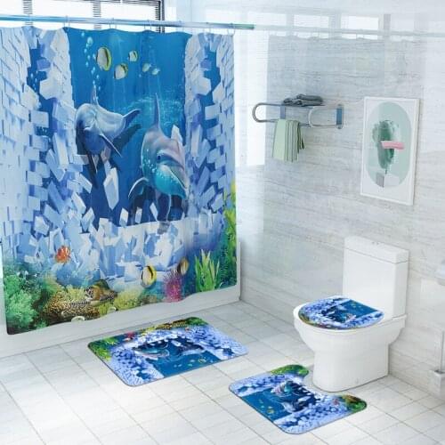 Cartoon Bath Mat Dolphin Carpet Anti Slip Mat for Bathroom Toilet Seat Cover Mat Bathroom Non-Slip Mat Set Foot Mat