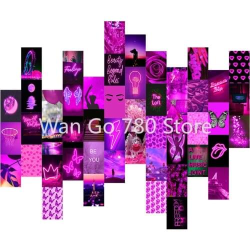 50Pcs Purple Neon Aesthetic Wall Collage Kit Room Bedroom Living Home Decoration Posters Violet Ornament Photo Gift for Decor