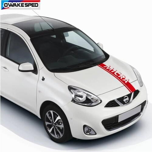Car Bonnet Hood Sticker For Nissan-Micra Racing Sport Stripes Auto Engine Cover Decor Stickers Carbon Fiber Exterior Accessories