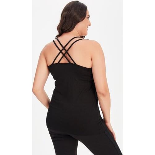 New Season Fashion Plus Size Back Double Stripe V Neck Cami Blouse Natural Viscose Soft Elastic Fabric