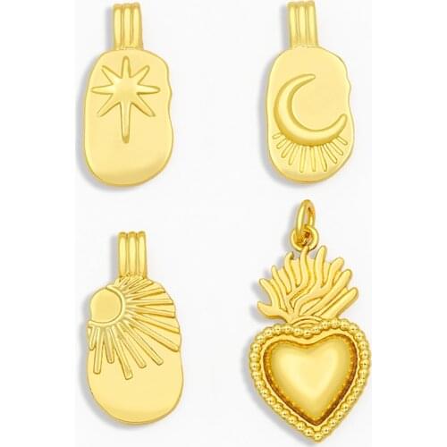 OCESRIO Polished Brass Heart Necklace Charms for Jewelry Making Moon and Star Pendant Charms for Jewelry Wholesale pdta235