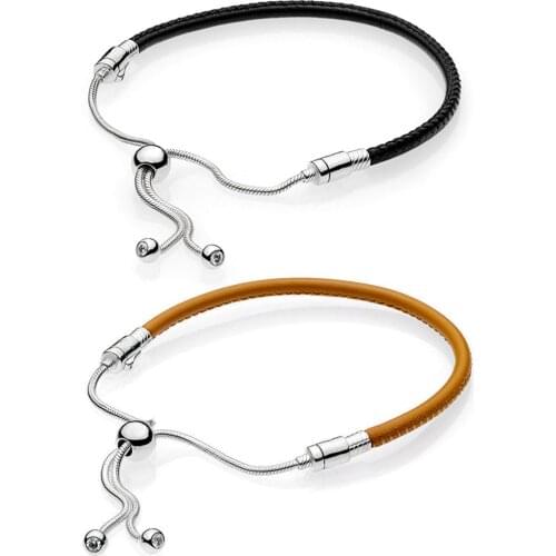 Original 925 Sterling Silver High Quality 1:1 Black Brown Adjustable Bracelet Holiday Gift Fashion Womens Fashion Jewelr