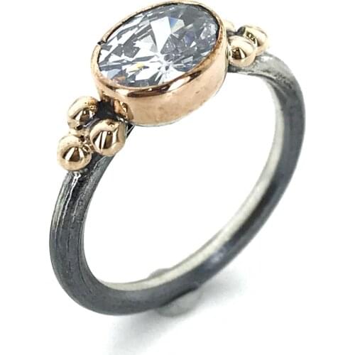 Oval Zircon Stone Authentic Hand Production Silver Ring