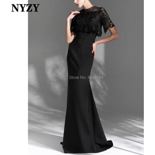 Mother Of The Bride Dresses NYZY M185 Black Lace Mermaid O-Neck Elegant Formal Dresses For Wedding Guests Vestido De Madrinha