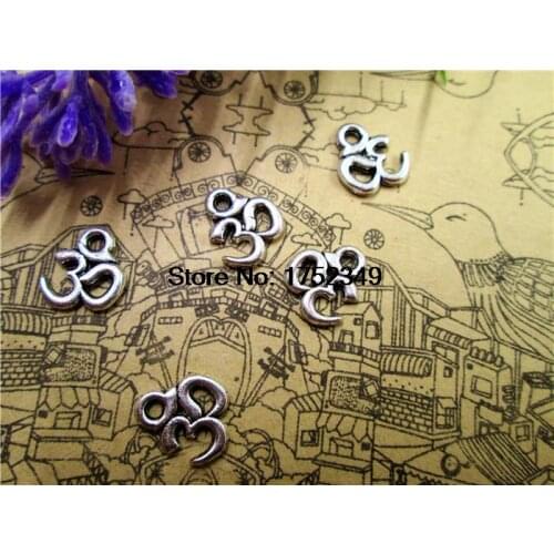 60ps--OM Charms ,Antique Tibetan Silver Tone Yoga Ohm Aum Symbol charm Pendants 10x10mm