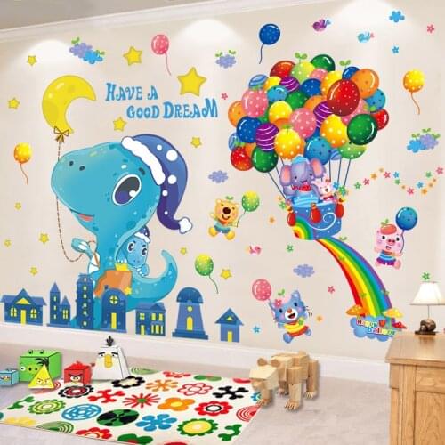 [SHIJUEHEZI] Cartoon Balloons Wall Stickers DIY Animals Trees Mural Decals for Kids Rooms Baby Bedroom Nursery Home Decoration