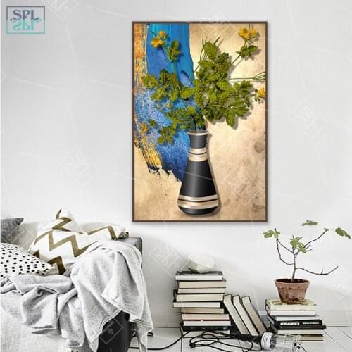 Modern Home Decoration Sunflower Posters Chinese Style Vase Canvas Painting Nordic Minimalist Wall Art Picture for Living Room