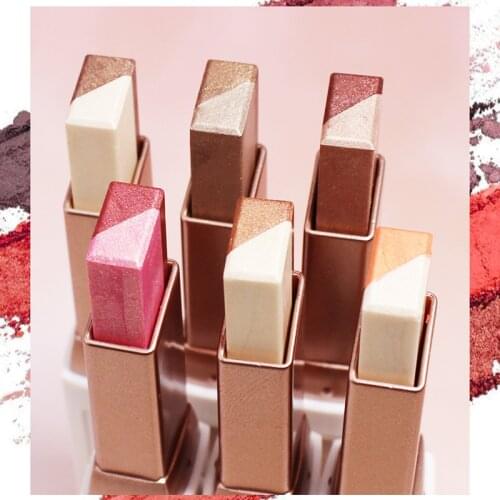 Easy to Wear Double Color Gradient Velvet Eye Shadow Stick Waterproof Bicolor Shimmer Cosmetics Beauty Makeup Tool