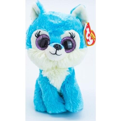Ty Beanie Jade Sparkly Eyes Blue embroidery wolf Cute Animal Doll Bedroom decoration Birthday Gift Soft Stuffed Plush Toy 15CM