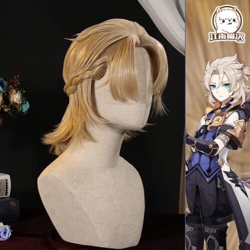 Stock Hot Game Genshin Impact Albedo Cosplay Wig Long Hair Accessories Prop Man Same Wig For Game Characters 2021 New