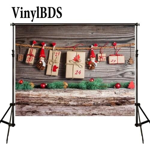 VinylBDS Background Photography Wood Wall Floor Ball Backgrounds Toy Red Hat Christmas Gifts Backdrops For Photo Shoot