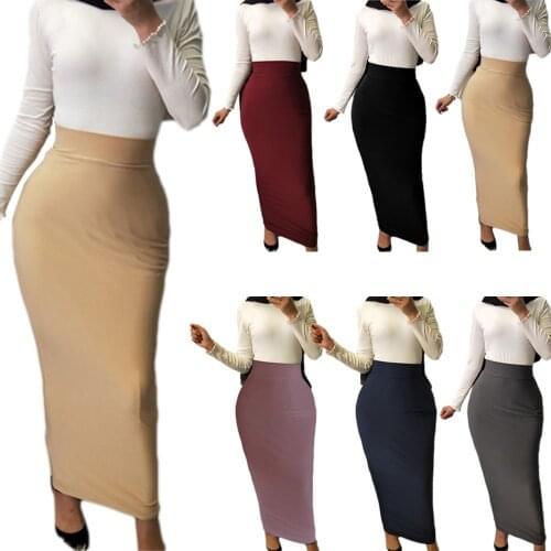 Womens Muslim Long Skirt Modal Cotton Bodycon High Waist Stretch Long Maxi Pencil Skirt Office Ladies Elegant 2020 Slim Clothes