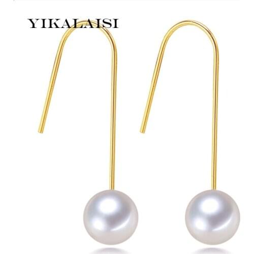 YIKALAISI 2017 100% Natural Freshwater Pearl jewelry round earring with 925 Sterling Silver jewelry Pearl For Women Best Gifts