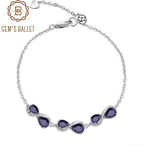 GEMS BALLET 3.41Ct Natural Blue Sapphire Bracelet 925 Sterling Silver Gemstone Adjustable Bracelets For Women Wedding Jewelry