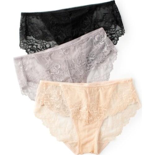 3 pack womens 100% real silk crotch with full lace sexy low rise panties briefs Underwear Lingerie size M L XL 1027