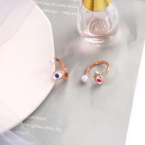 BALANBIU Devils Eye Acrylic Pearl Enamel Rings For Women Gift Rose Gold Color Openning Mascot Ring Fashion Jewelry Accessories