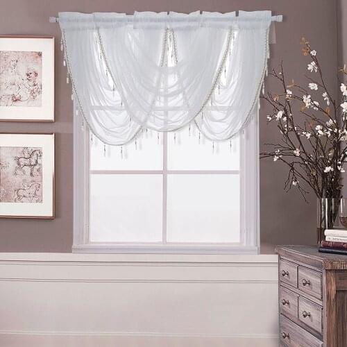 1 Panel Rod Pocket Glitter Window Valance Sheers Embroidered Lace Half-Curtains Window Tiers Curtain Valance Window Drape