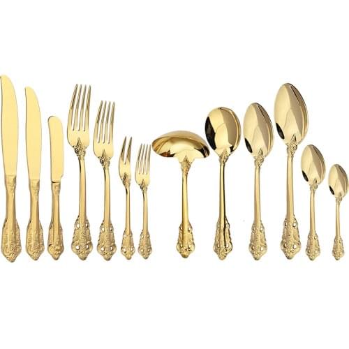 1Pc Gold Luxury Vintage Cutlery Set Western Dinnerware Dessert Knife Fork Spoon 304 Stainless Steel Tableware Kitchen Flatware