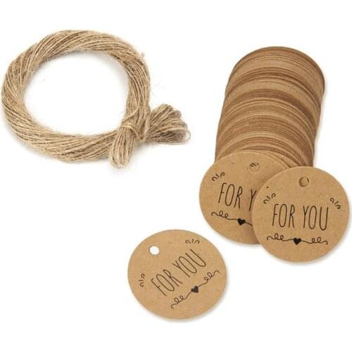 100-300 pcs Kraft Gift Tags Round Thank you Wedding Tags Hang Tag Labels With Rope Wedding Party Festival Anniversary Decoration