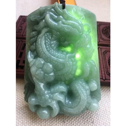 100% Natural 7A Myanmar jade Hand-Carved dragon green jade pendant jadeite jade necklaces men pendants jade jewelry