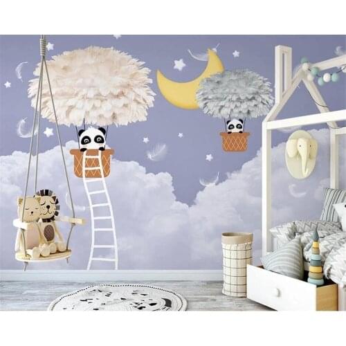 Beibehang Customize papier peint Nordic hand-painted feather hot air balloon clouds starry sky children background wallpaper